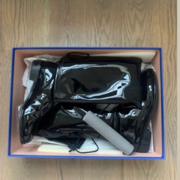 Stuart Weitzman Black Lowland Patent Vinyl Knee High Boots - Picture 3 of 4